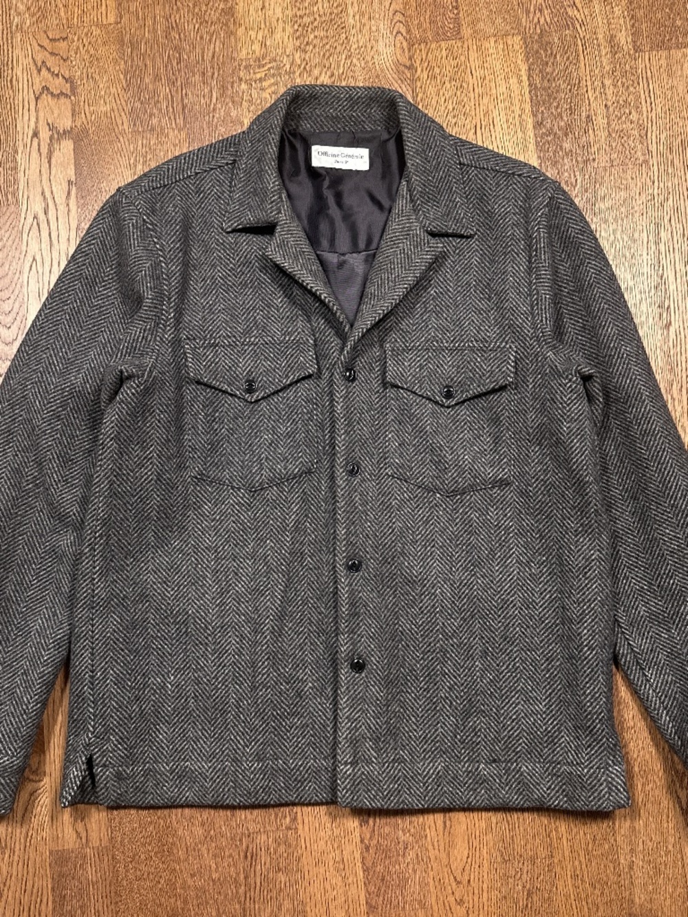 Officine Generale Jonas Wool Herringbone Overshirt Shacket Shirt Jacket Mens L